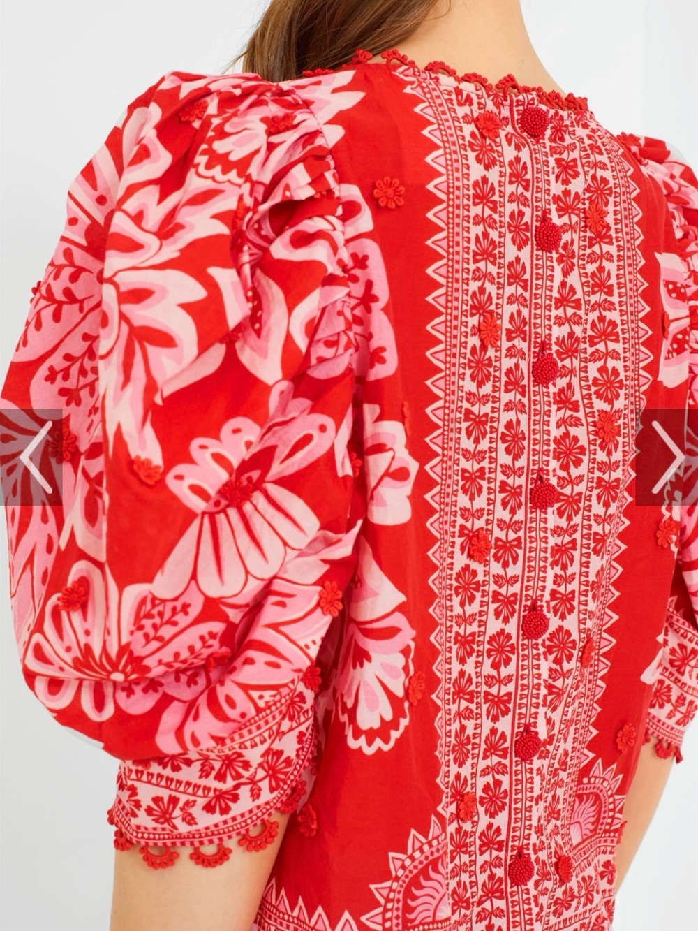 Red Flora Tapestry Embroidered Puff-Sleeve Top NWT - Picture 7 of 11